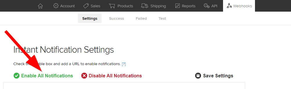 enable notifications in 2checkout