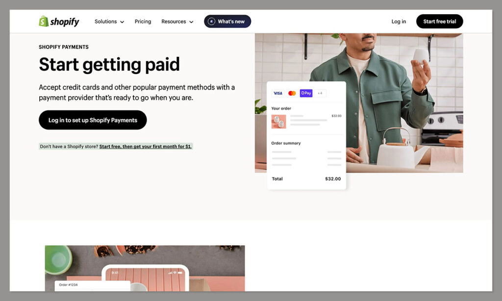 shopify payments página inicial nova