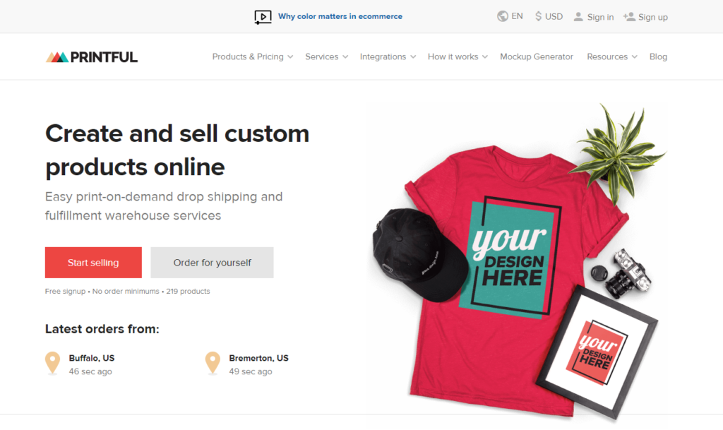 print on demand products - printful homepage
