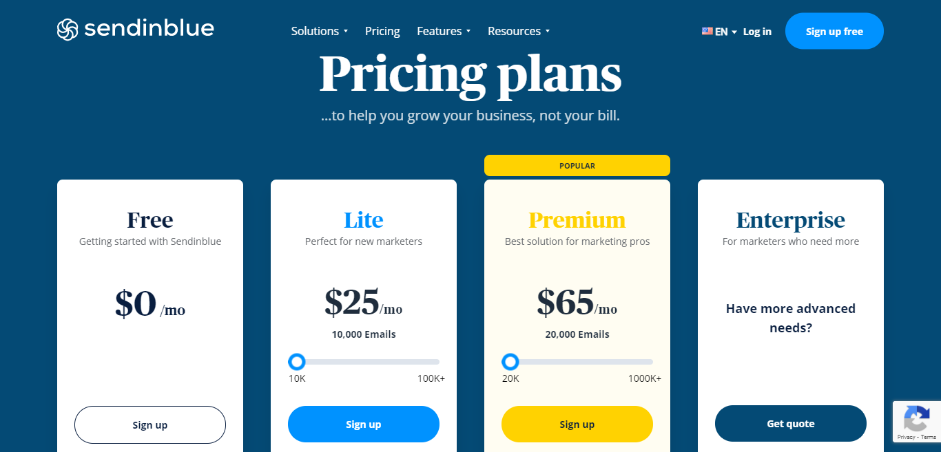 Sendinblue pricing plans