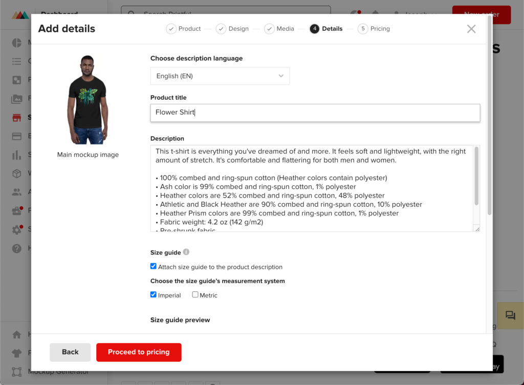 descripción - cómo usar Printful con Shopify