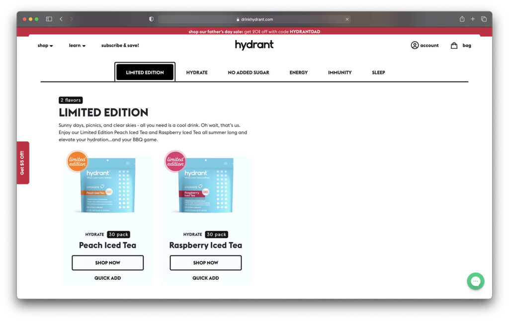 hydrant shopify website example