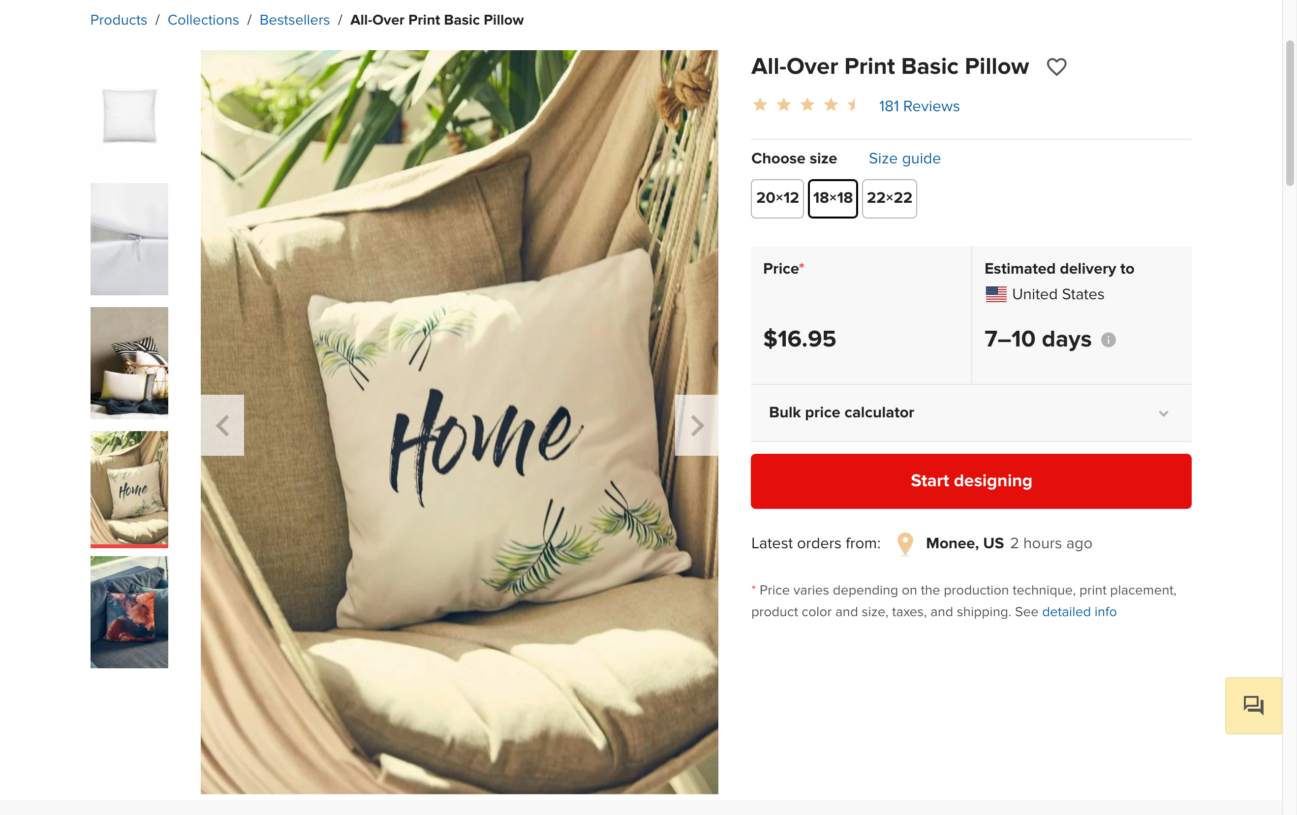 Printful pricing for pillows