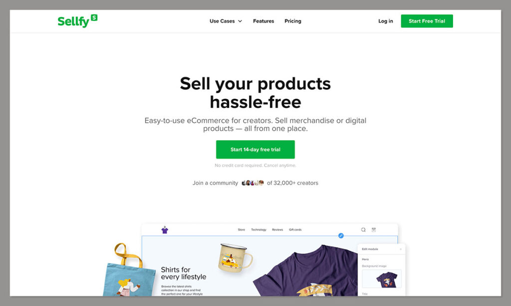 sellfy homepage