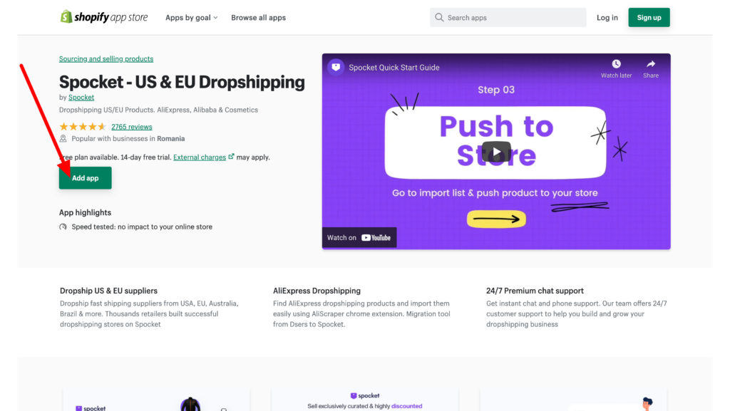 spocket - tienda de aplicaciones de shopify