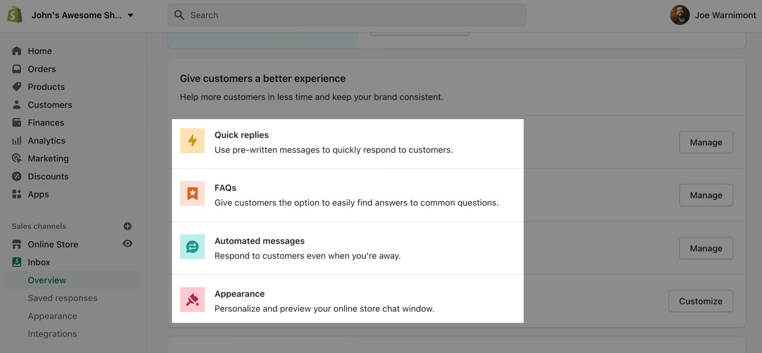quick replies, FAQs, and more 