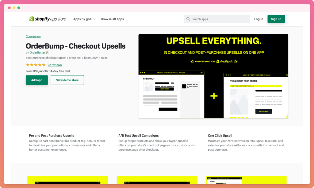 orderbump - najlepsze aplikacje do sprzedaży dodatkowej w Shopify
