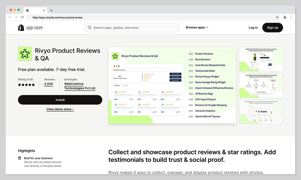 Rivyos hemsida - bästa produktrecensioner appar för shopify