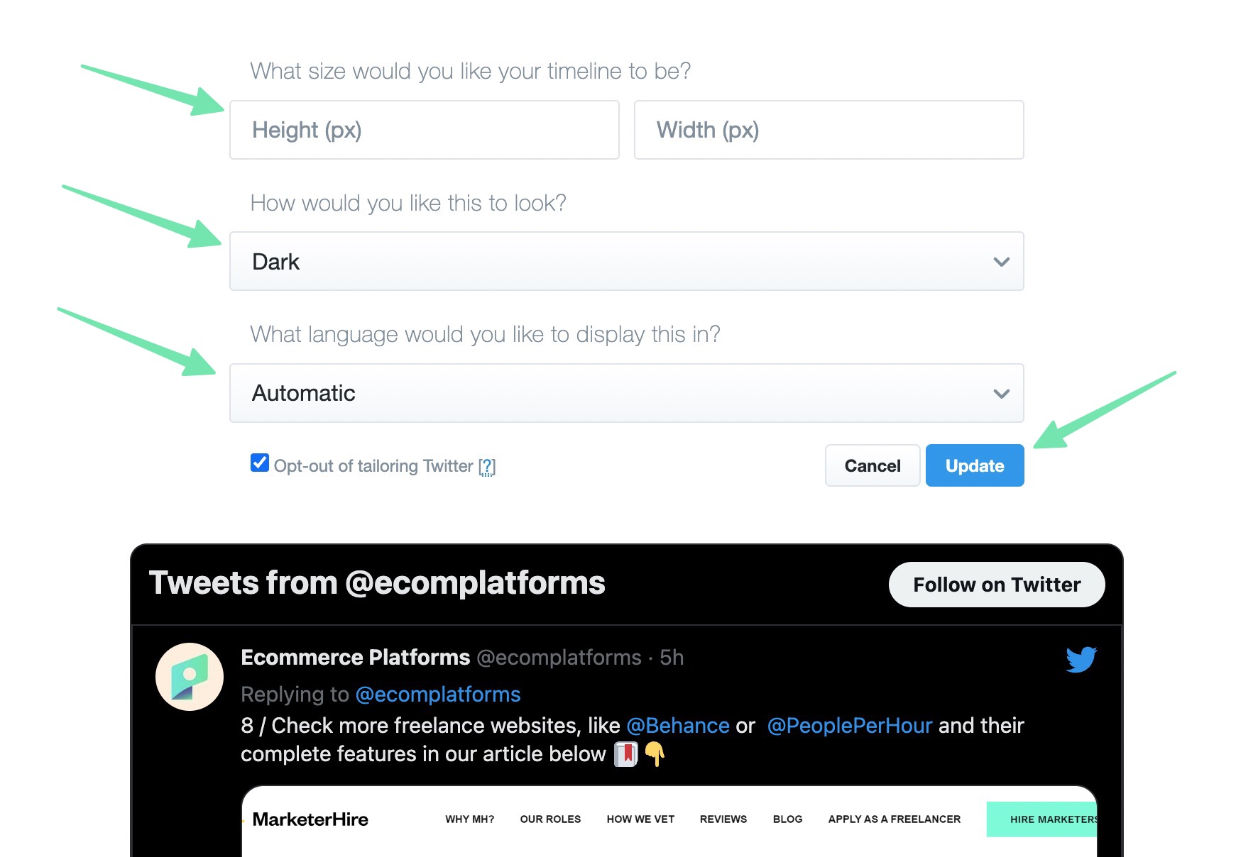 تخصيص ال Twitter القطعة