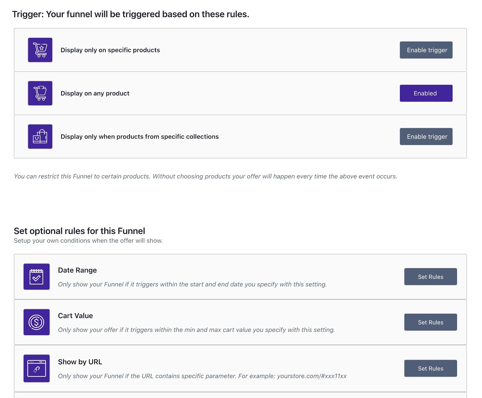 Establecer reglas para Shopify aplicación de productos relacionados.