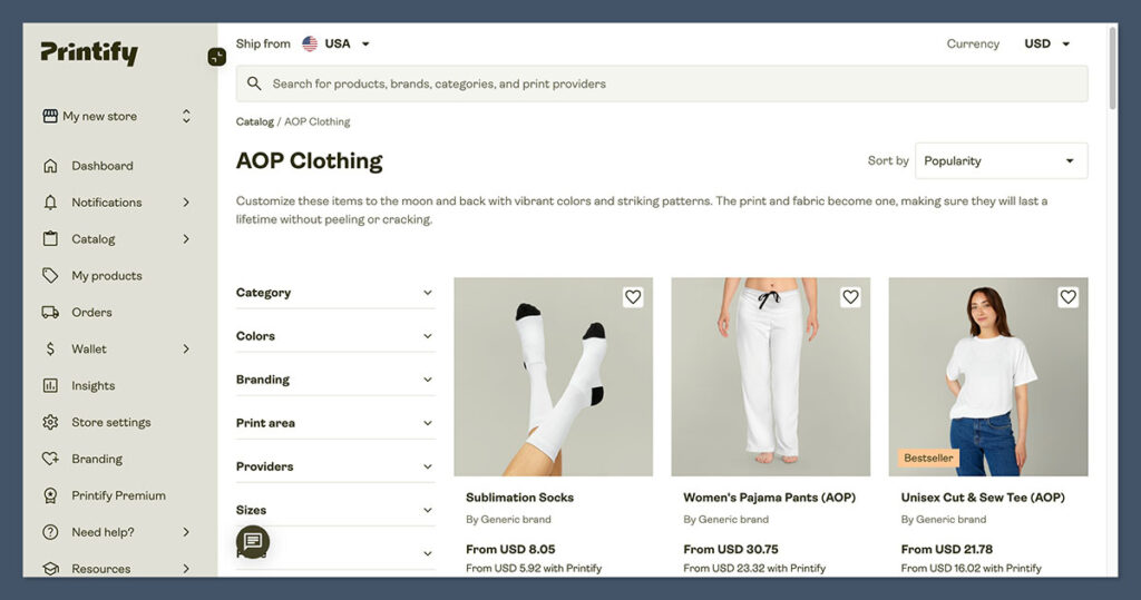 Printify catalogar